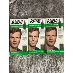 3 Just For Men Shampoo-In Color Permanent Haircolor Medium Brown H-35 Kit